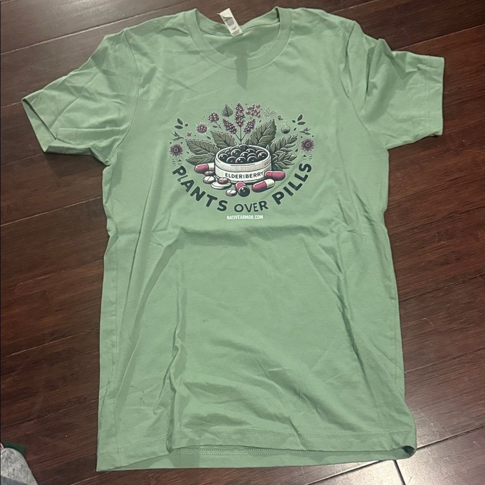 Bella Canvas Sage Green Graphic Tee "Plants Over Pills" BRAND NEW - Size Small